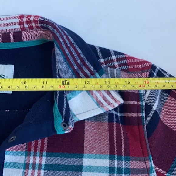 Orvis long sleeve snap closure fleece lined navy red white green shacket flannel - Picture 12 of 15